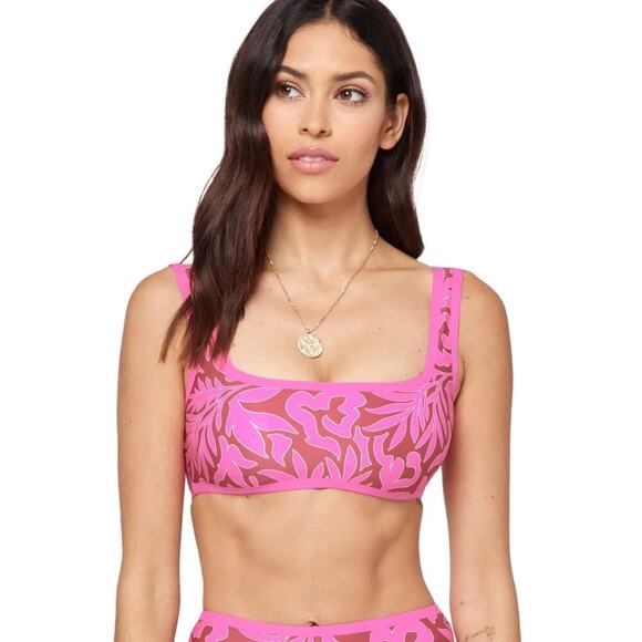 NEW L Space Women’s Small Tiki Tiki‎ Pink Fused Ace Bikini Top NWT - Picture 1 of 6